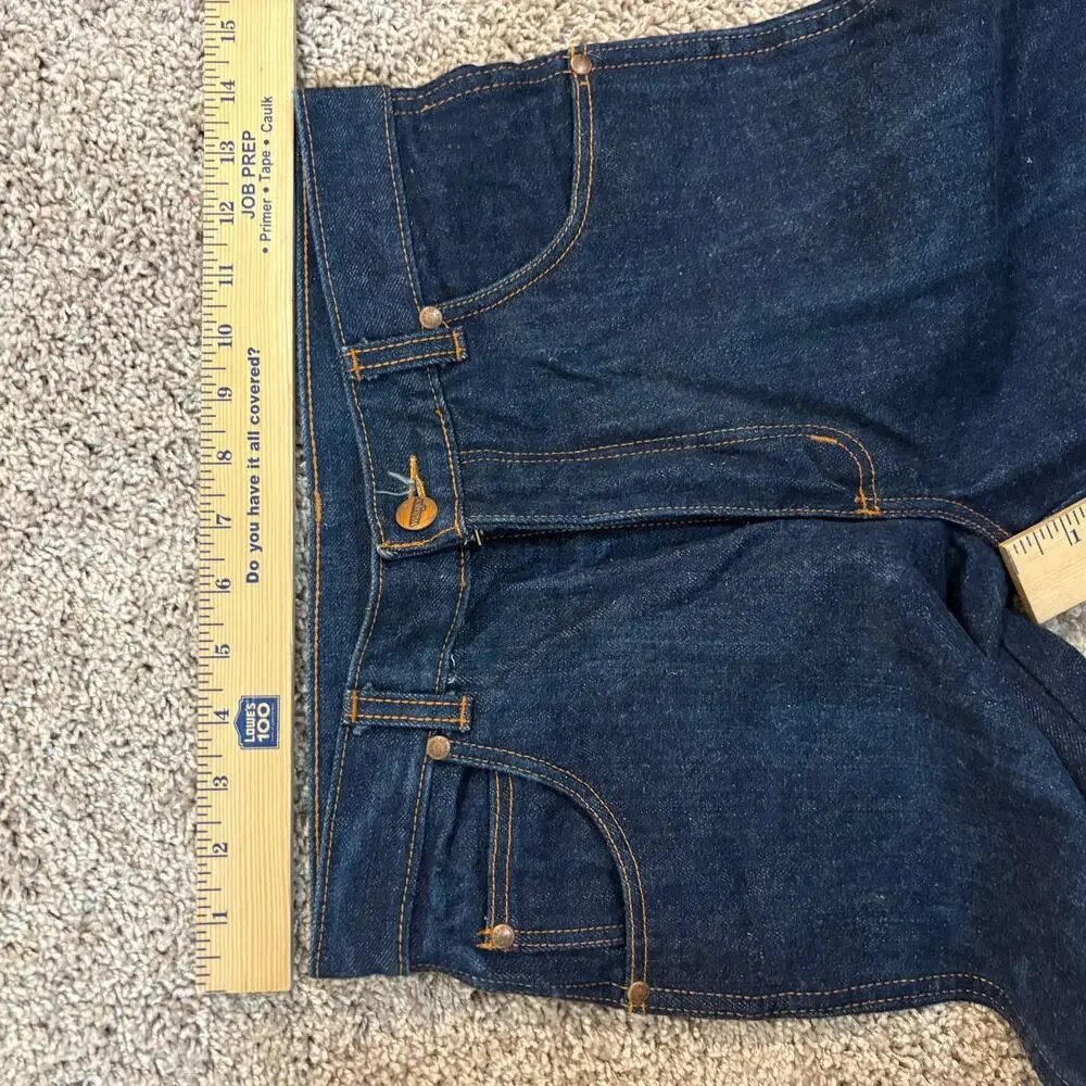 Vintage 70s Wrangler Flare Jeans 29 Long Dark Wash Indigo High Rise Bell Bottom
